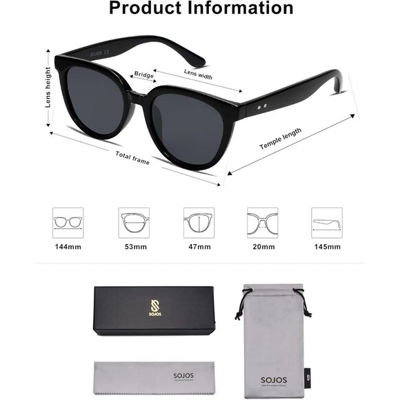 ? Women Black Trendy Cat Eye Sunglasses Round Polarized Fashion Sunnies Eyewear